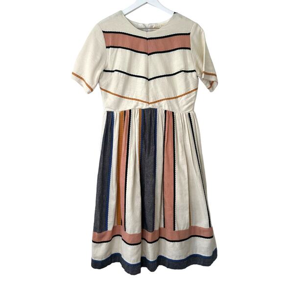 Piper & Scoot Striped Short Sleeve Cotton Midi Eleanor Dress Size XS - Picture 2 of 13